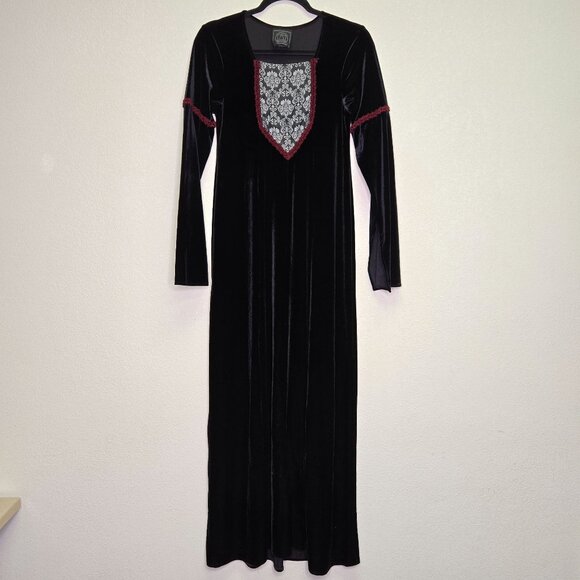Vintage 90s Cykxtees Gothic Renaissance Medieval Vampire Velvet Dress - Picture 5 of 16